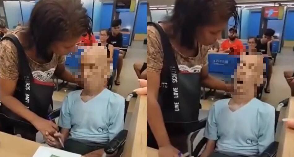Una mujer llevó a su tío a firmar un documento, pero estaba muerto. Foto: captura video.