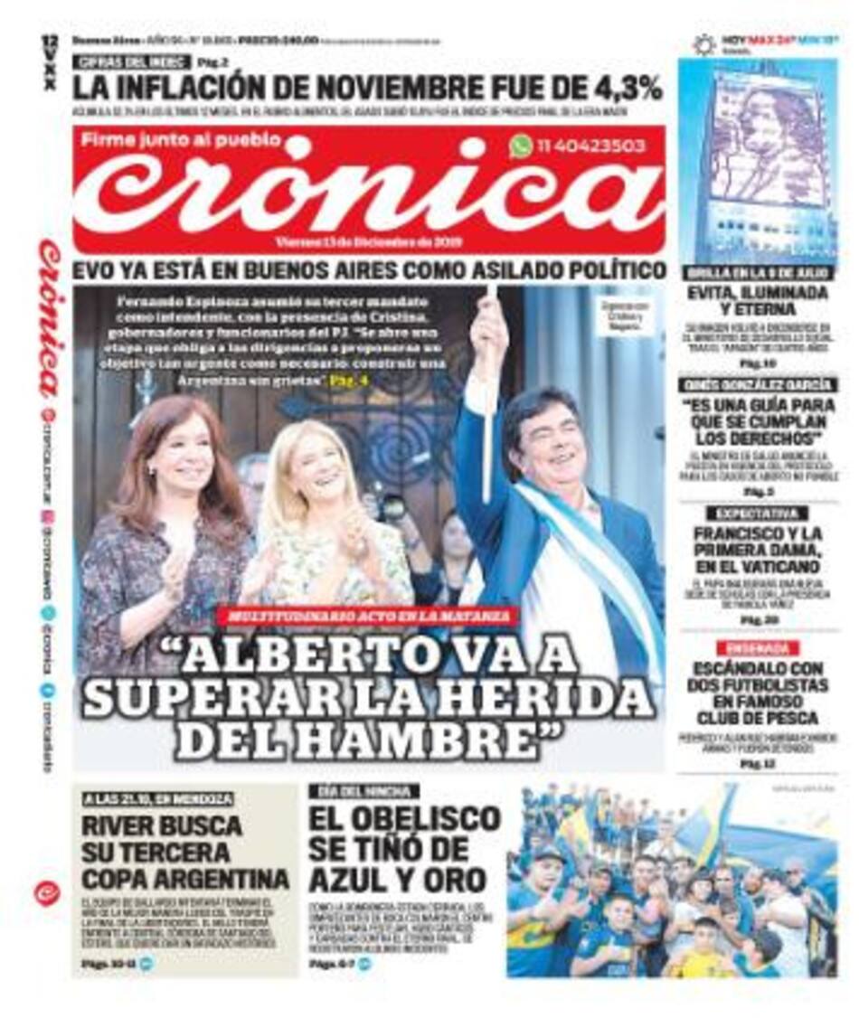 Tapas de diarios, Crónica viernes 13 de diciembre de 2019