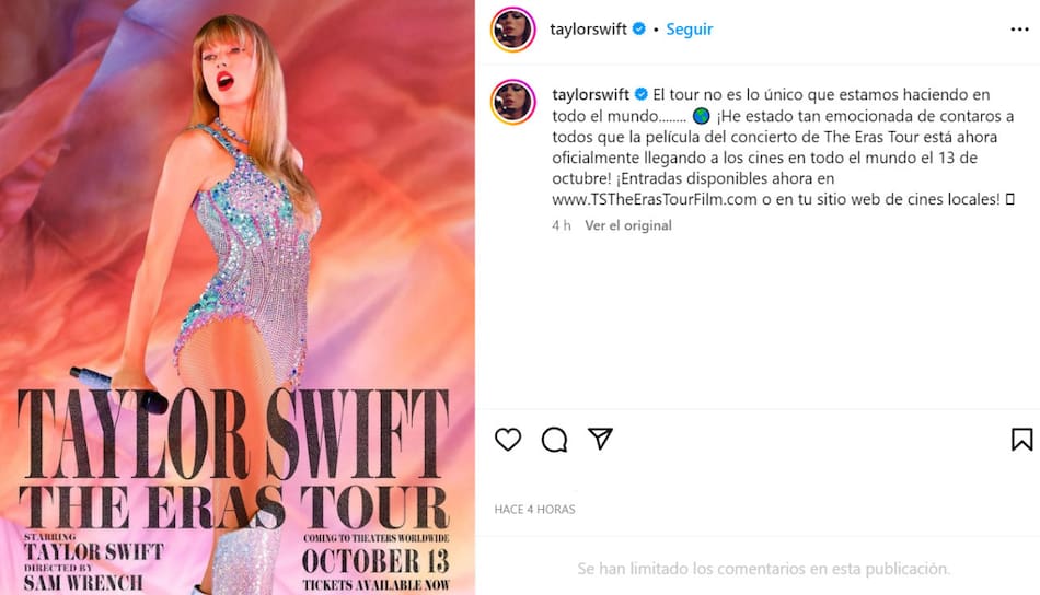 El anuncio de Taylor Swift. Foto: Instagram.