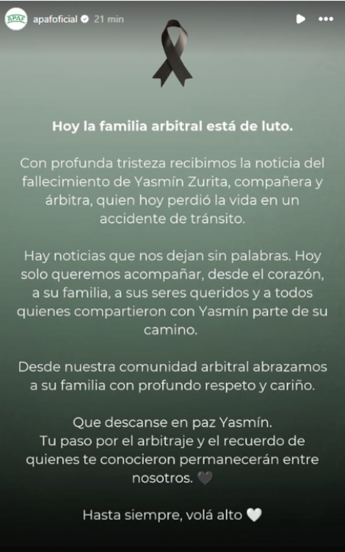 El comunicado de APAF por la muerte de Yasmín Zurrita