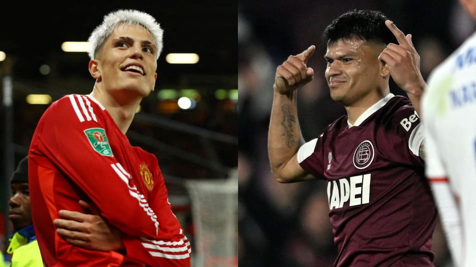 Alejandro Garnacho y Walter Bou. Fotos: Reuters y X Lanús.