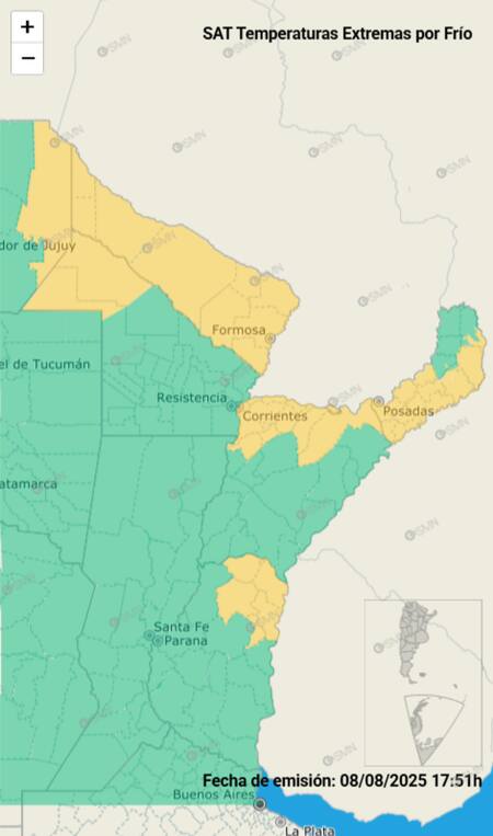 Alerta por frío extremo en seis provincias de Argentina,
