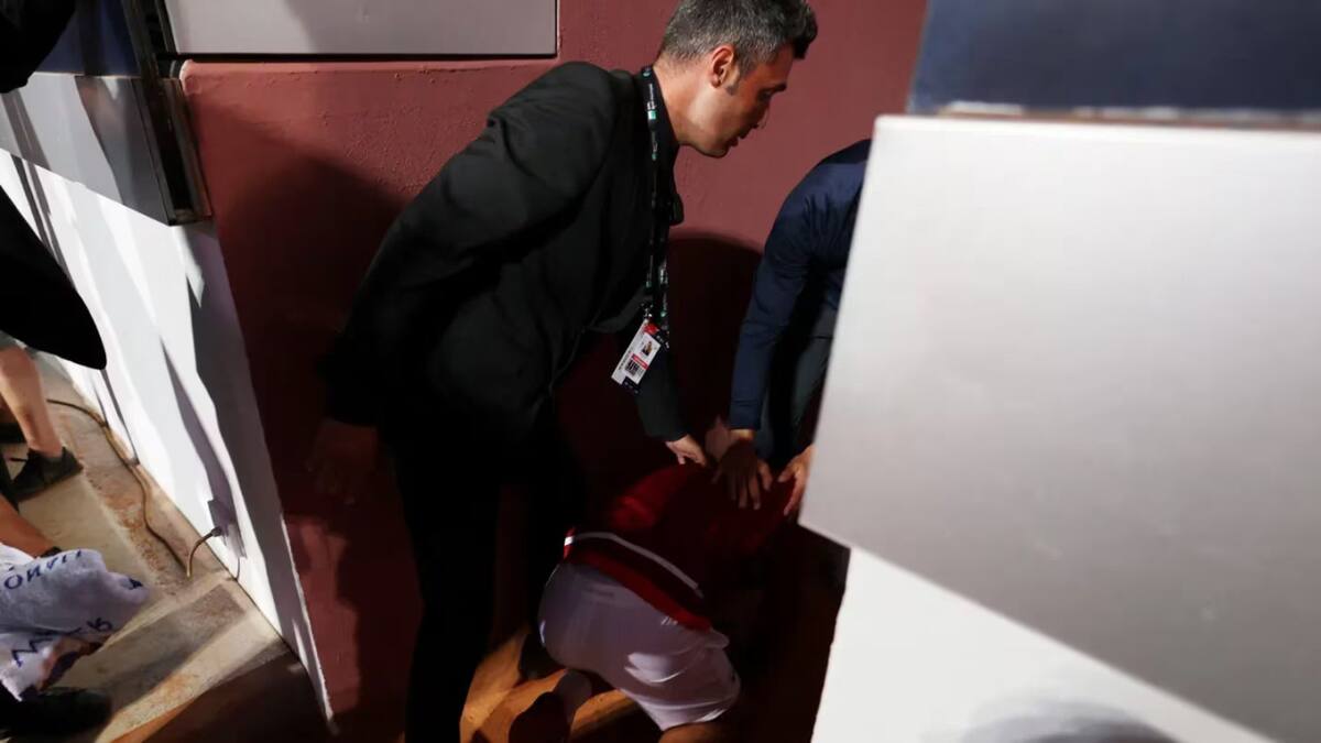 Novak Djokovic, segundos después de recibir el impacto. Foto: Reuters