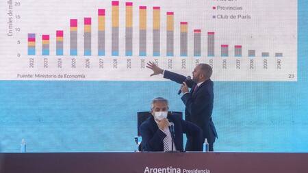 Alberto Fernández y Martín Guzmán, conferencia, NA