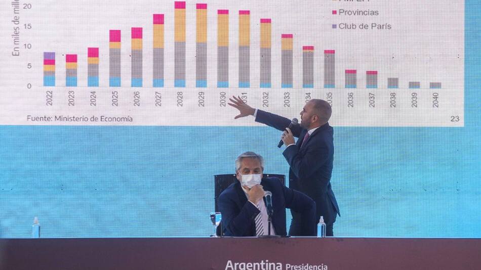 Alberto Fernández y Martín Guzmán, conferencia, NA