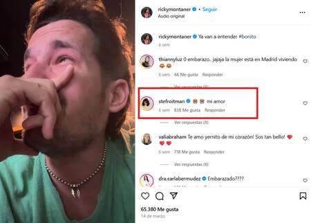 La última interacción en redes entre Stefi Roitman y Ricky Montaner. Foto: Instagram