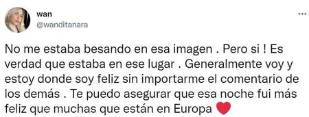 Wanda habló del supuesto beso con L-Gante. Foto: twitter.