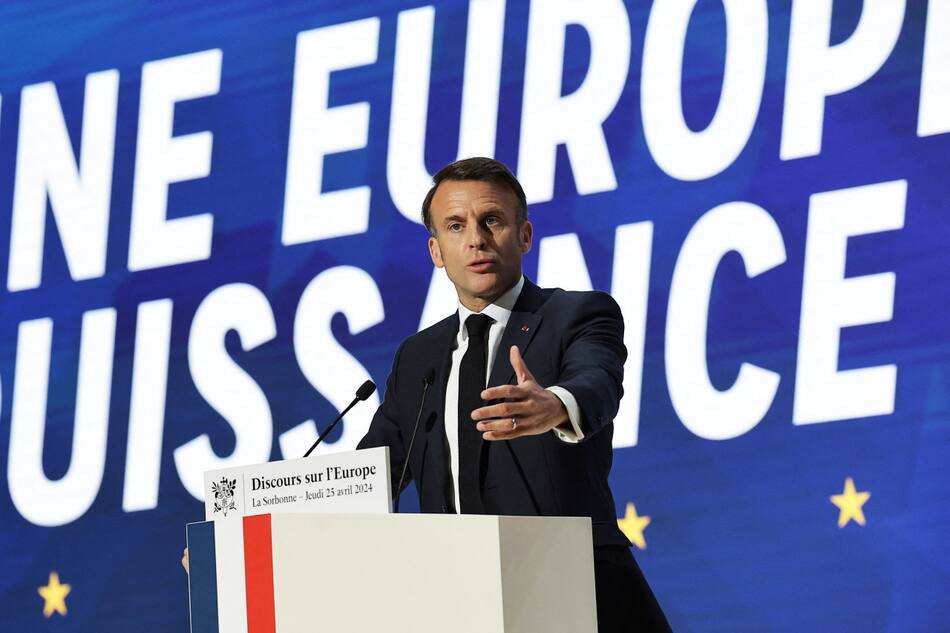 El presidente francés, Emmanuel Macron, habla sobre Europa en la Universidad de la Sorbona. Reuters