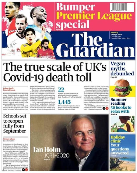 Tapas de diarios, The Guardian de Gran Bretaña, sábado 20 de junio de 2020