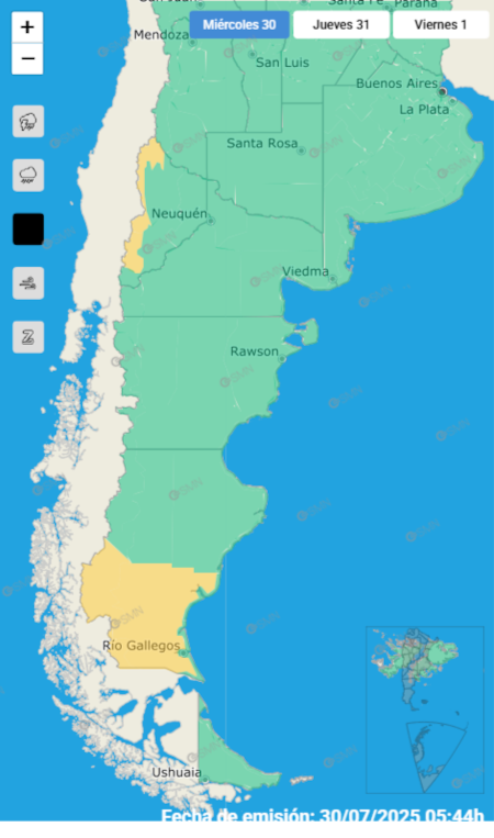 Alerta por nevadas en dos provincias.