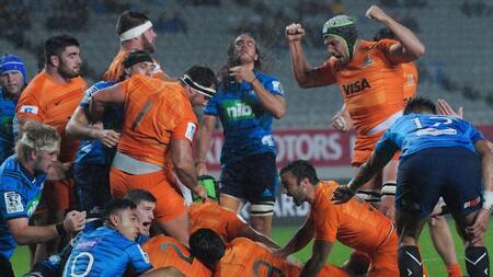 Festejo de Jaguares ante Blues - Super Rugby