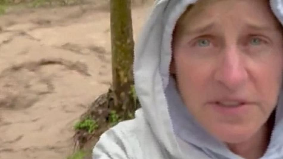 Ellen Degeneres en medio de las inundaciones. Foto: captura.