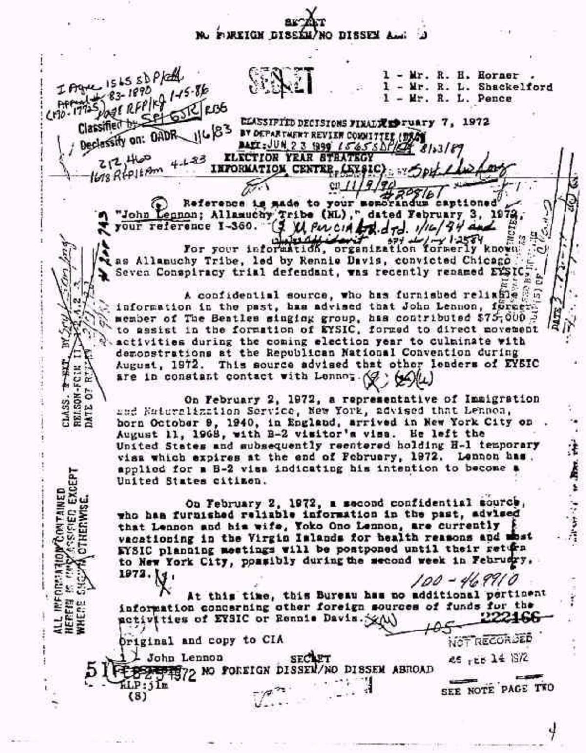 John Lennon, documentos del FBI