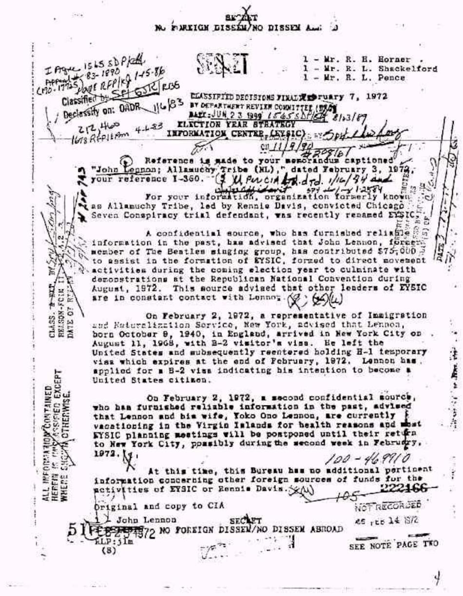 John Lennon, documentos del FBI