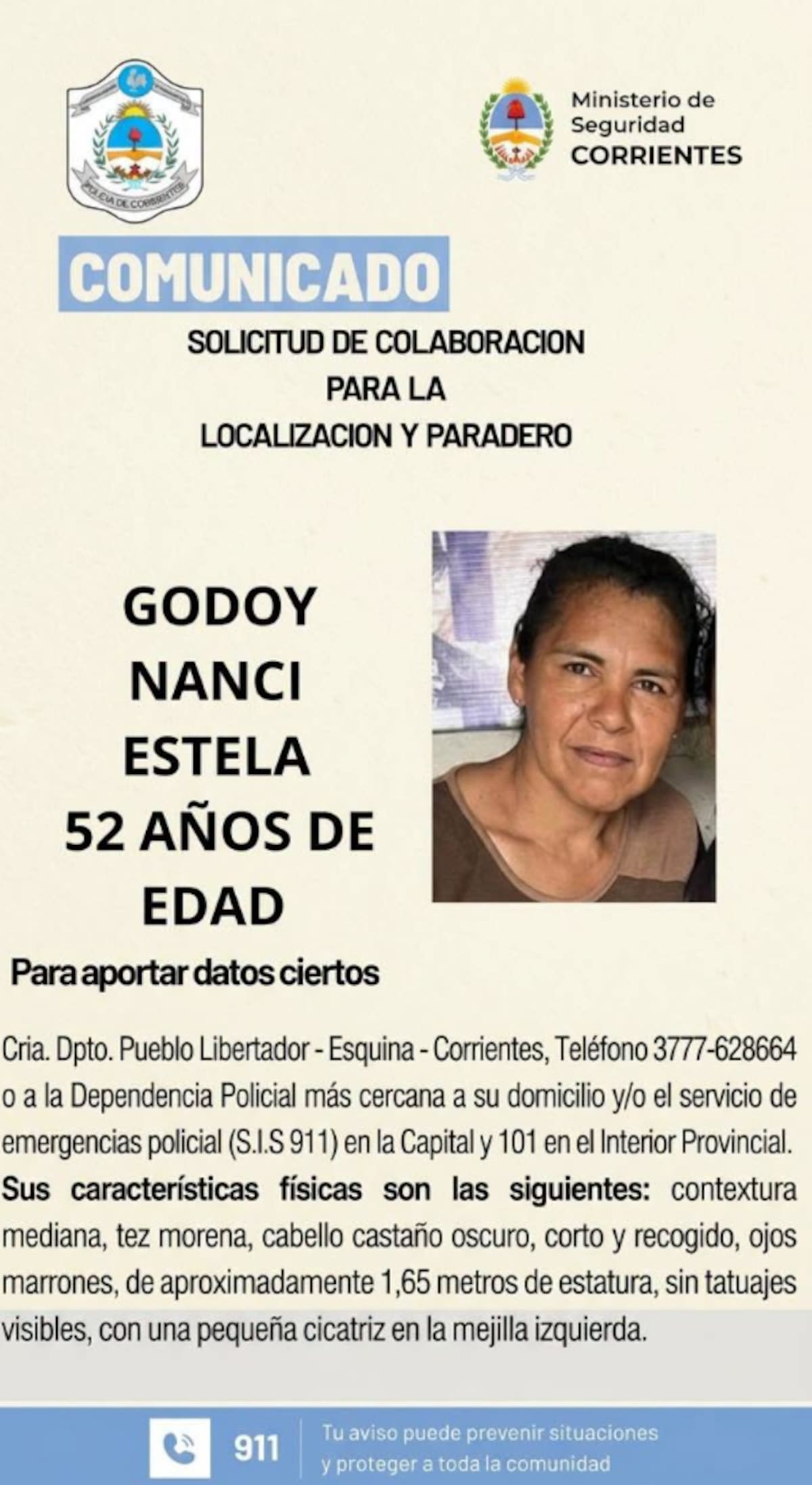 Comunicado por la desaparición de Nanci Godoi