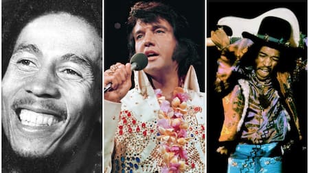 Bob Marley, Elvis Presley y Jimi Hendrix. Foto: NA - EFE - Twitter.