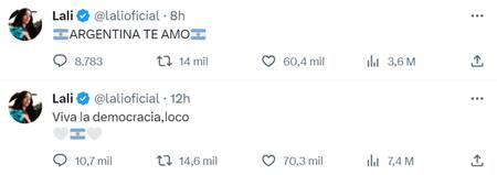 Los posteos de Lali Espósito. Foto: Twitter.