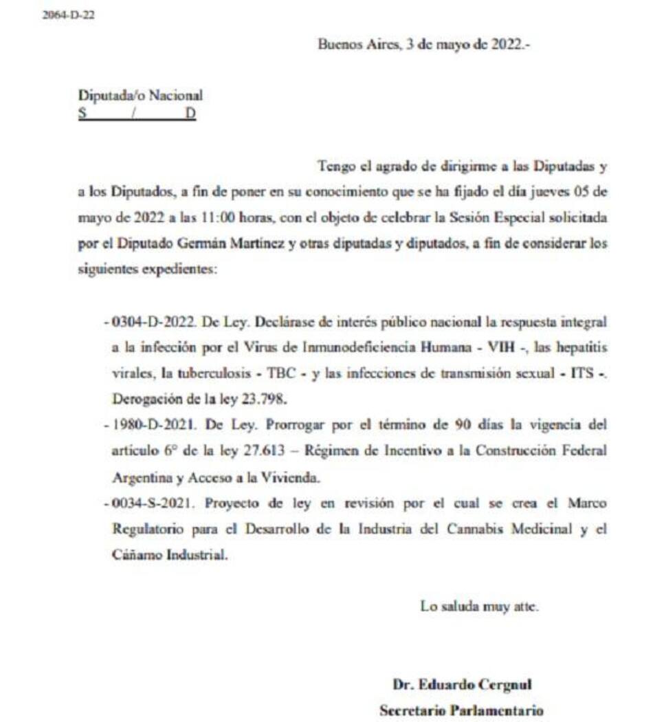 El oficialismo convocó a una sesión especial para tratar proyectos sobre HIV, Cannabis y desarrollo productivo