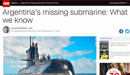 Búsqueda del ARA San Juan en portada de medios del mundo