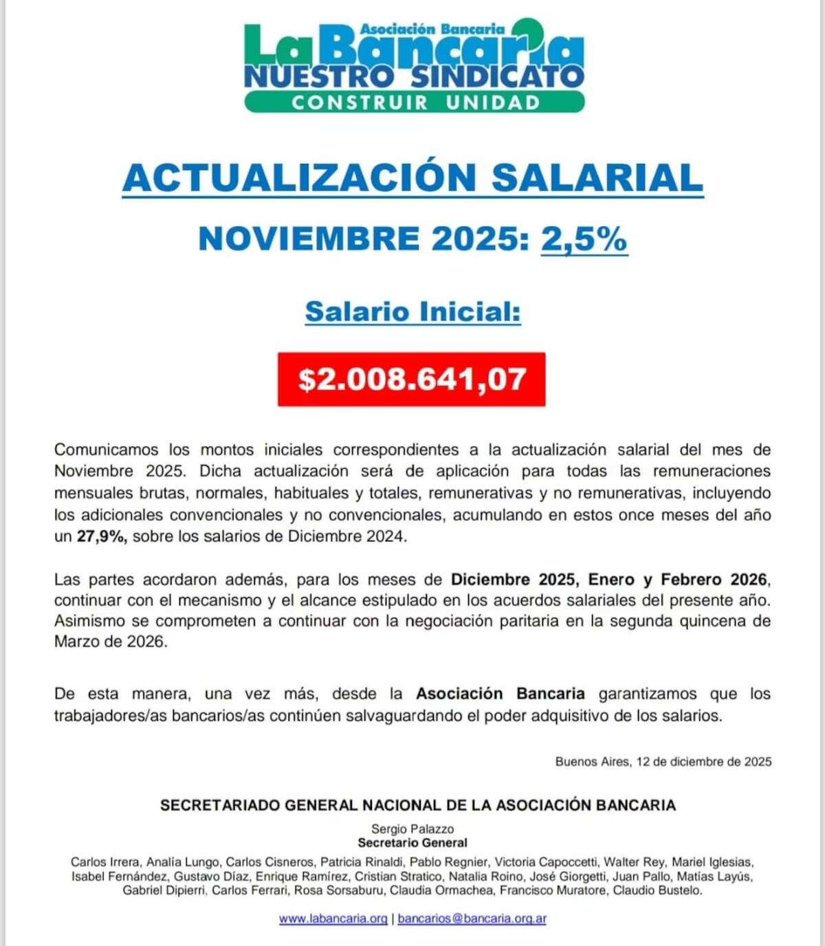 Aumento a empleados bancarios