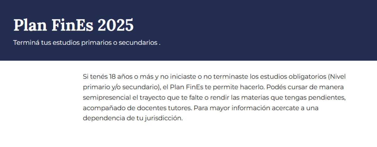 Información sobre el Plan FinEs 2025. Foto: Argentina.gob.ar