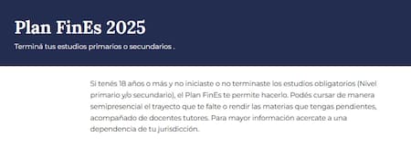 Información sobre el Plan FinEs 2025. Foto: Argentina.gob.ar