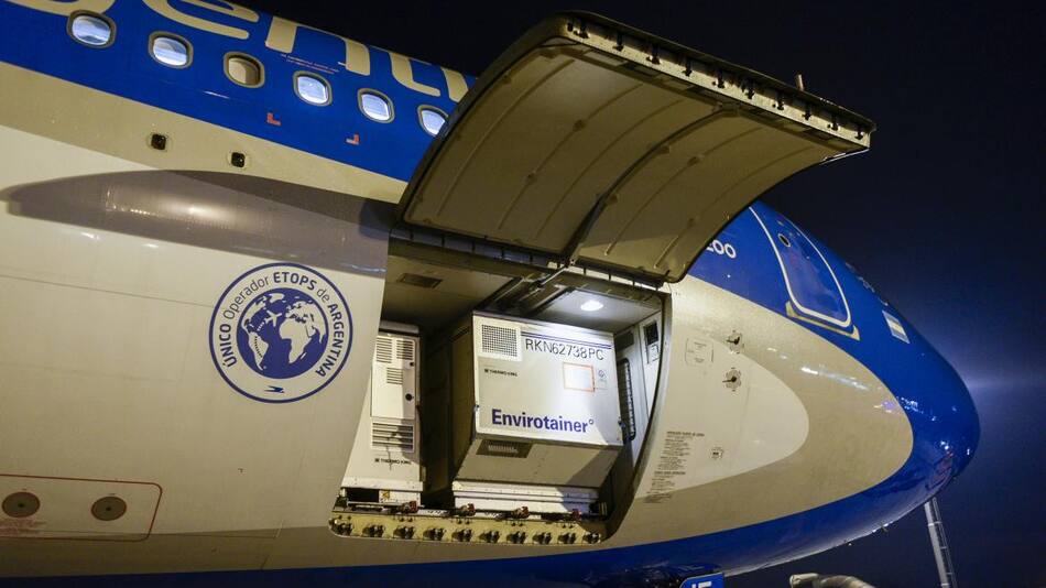 Avión de Aerolíneas Argentinas con vacunas, AGENCIA NA
