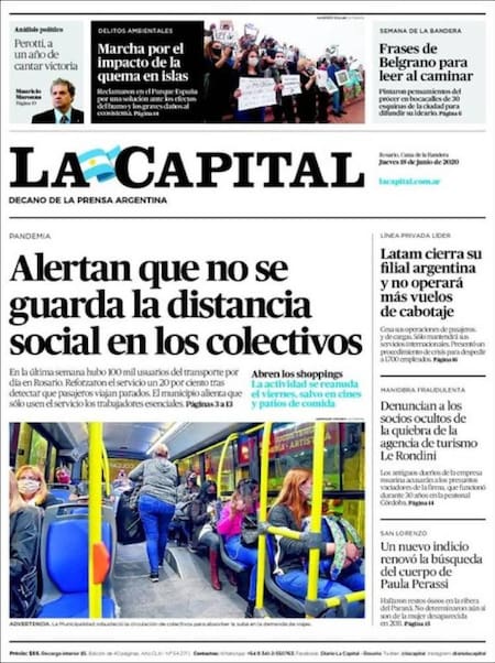 Tapas de diarios, La Capital, jueves 18 de junio de 2020