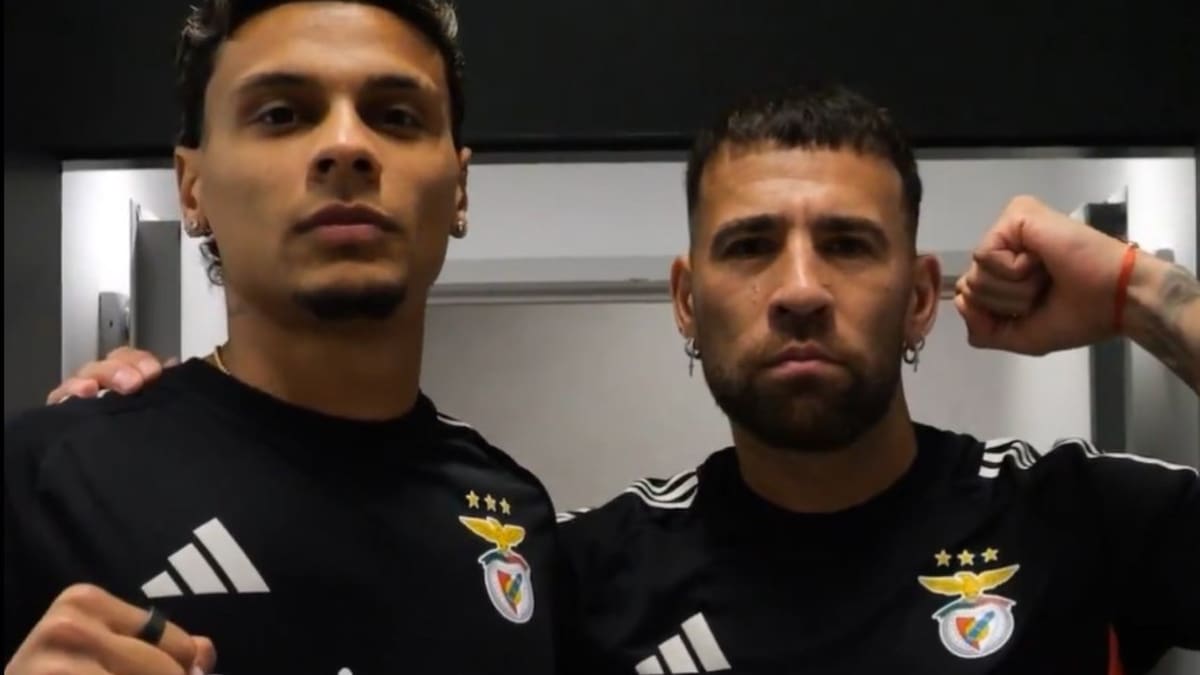 Richard Ríos y Nicolás Otamendi en el Benfica.