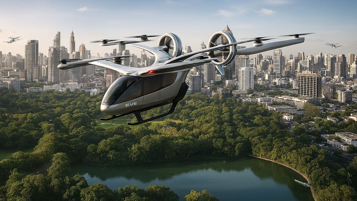 El diseño de los autos voladores eVTOL fabricados en Sao Paulo, Brasil.