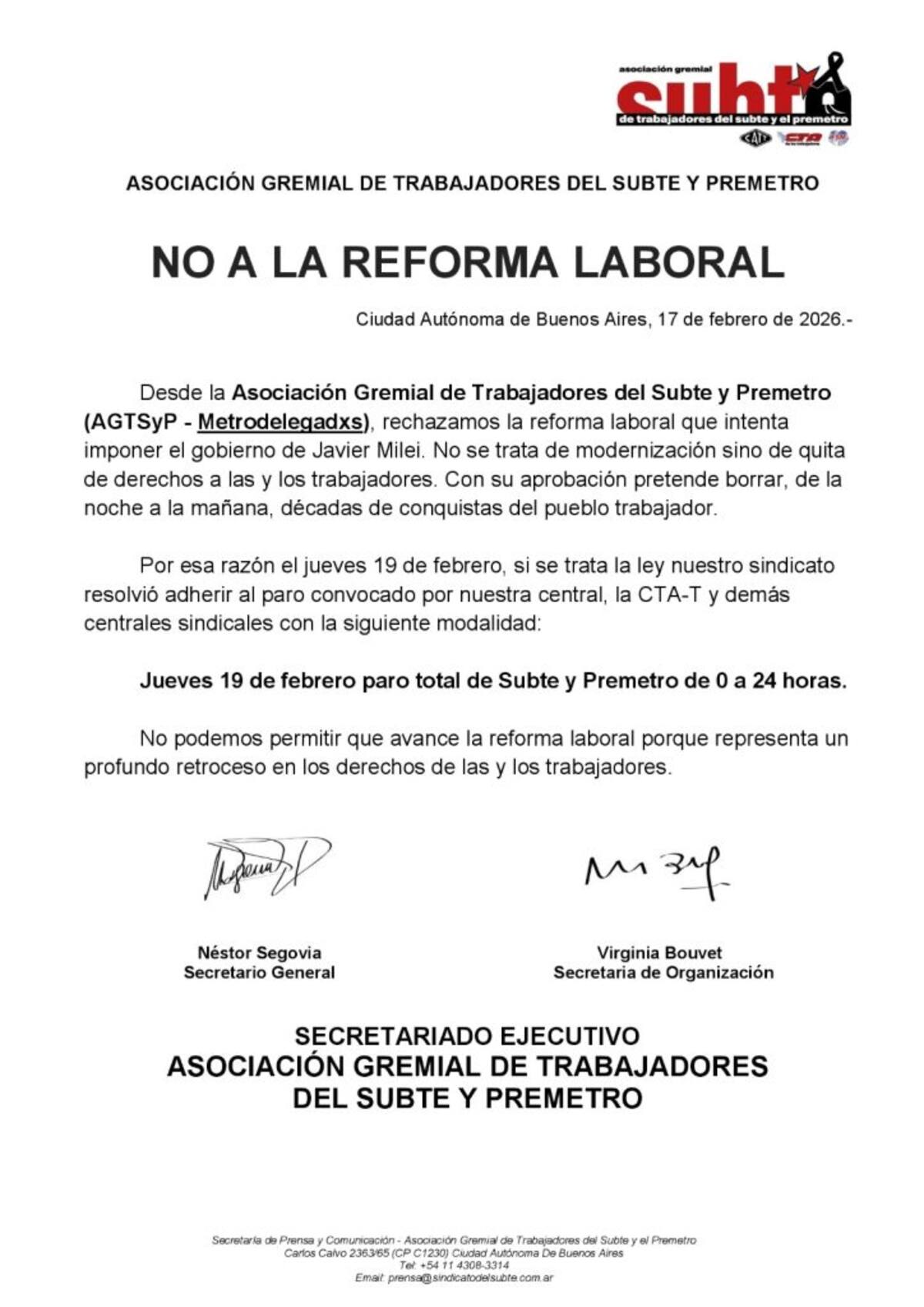Paro nacional de subte