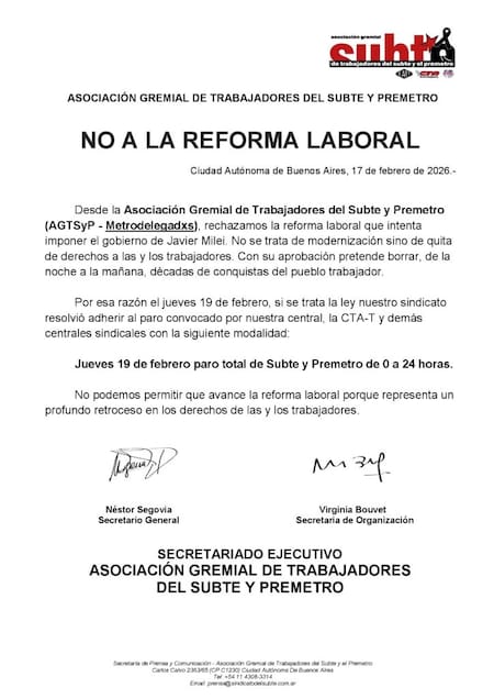 Paro nacional de subte