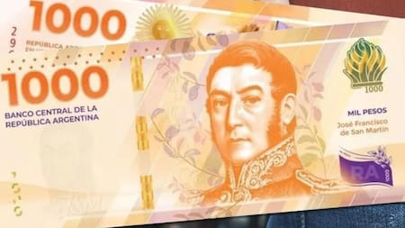 El nuevo billete de $1000 con el rostro de José de San Martín. Foto: Banco Central de la República Argentina.