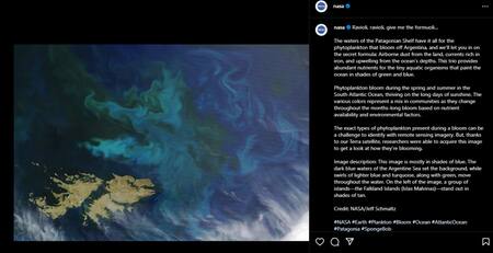 El posteo de la NASA sobre las Islas Malvinas. Foto: captura Instagram