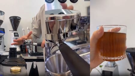Preparación de un mate cocido espresso que se volvió viral. Fotos: Capturas.