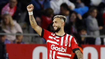 Festejo de Valentin Castellanos para el Girona ante el Real Madrid por la Liga. Foto: REUTERS.