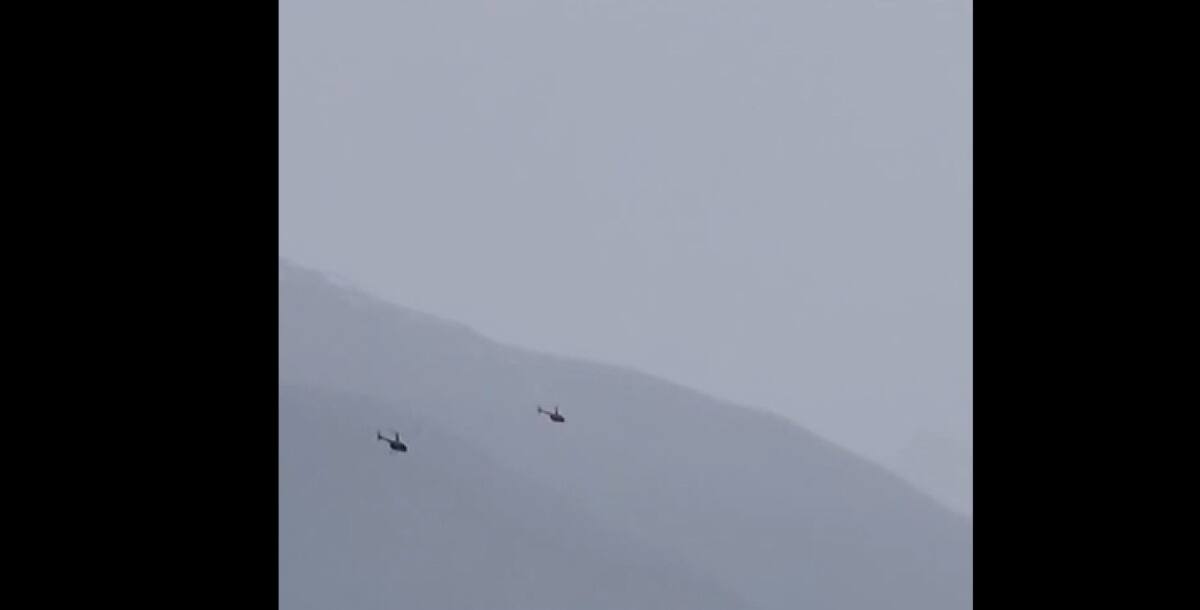 Las imágenes de los helicópteros sobrevolando el Glaciar Perito Moreno. Foto: Captura video.