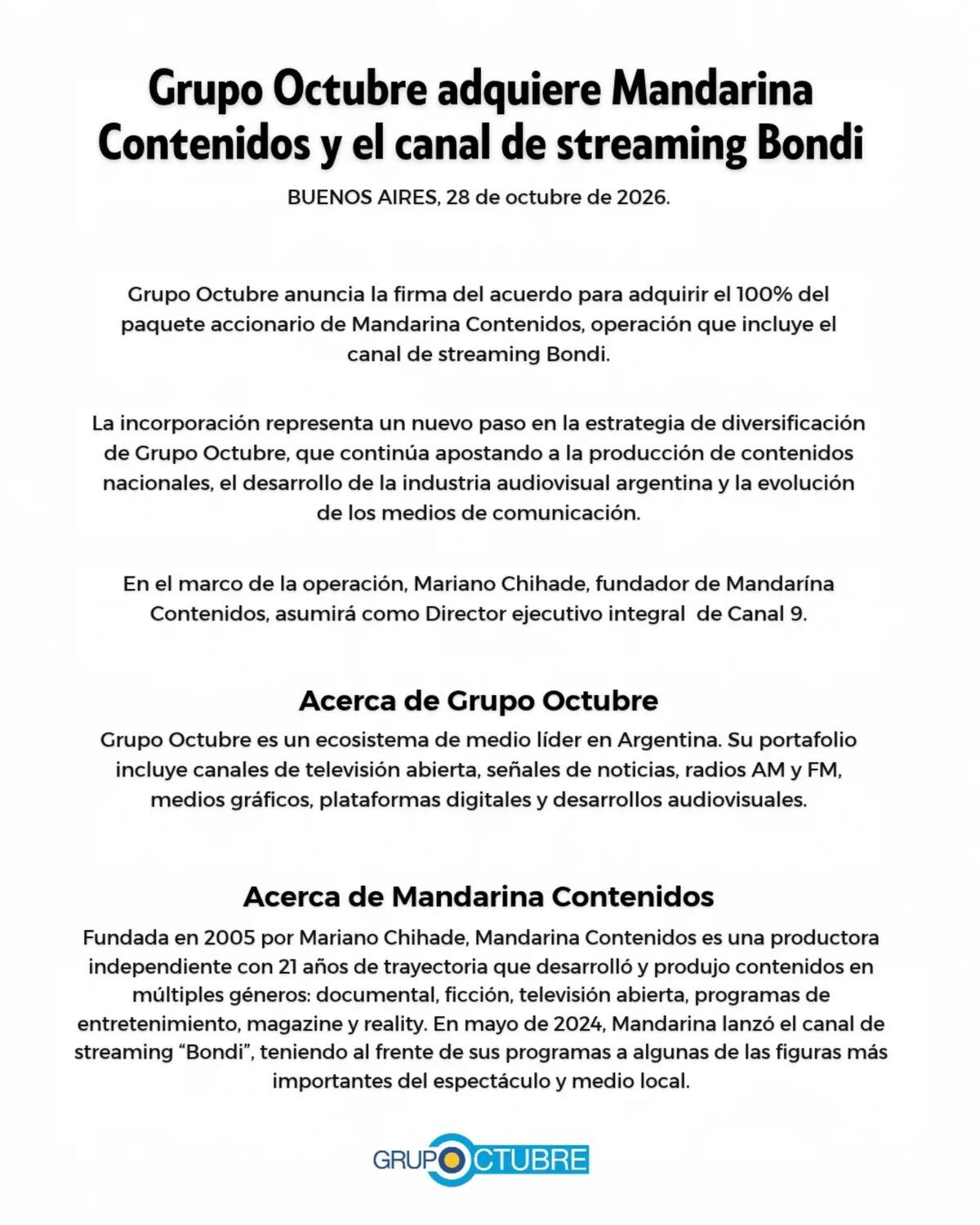 Comunicado Oficial del Grupo Octubre