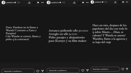Las publicaciones de Yanina Latorre para desmentir a Wanda Nara. Foto: Instagram @yanilatorre.