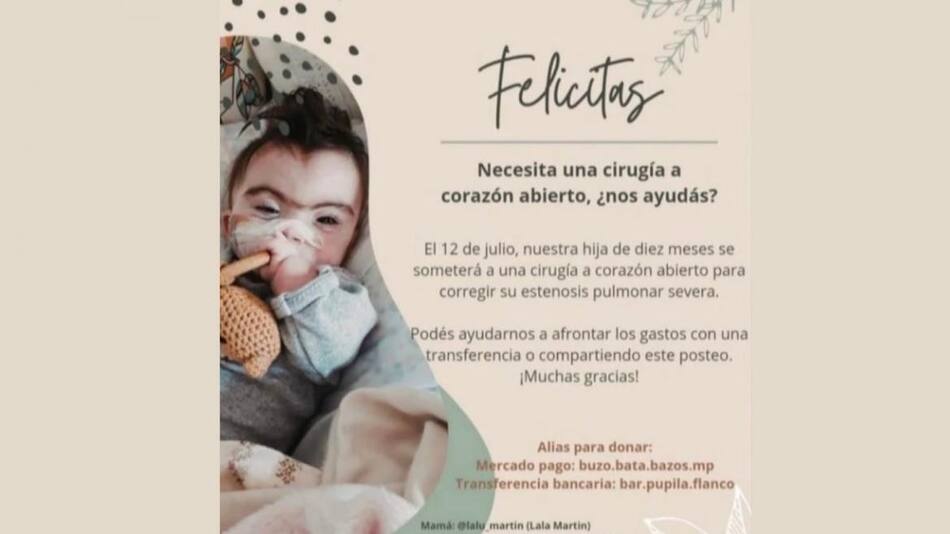 Felicitas necesita una cirugía a corazón abierto