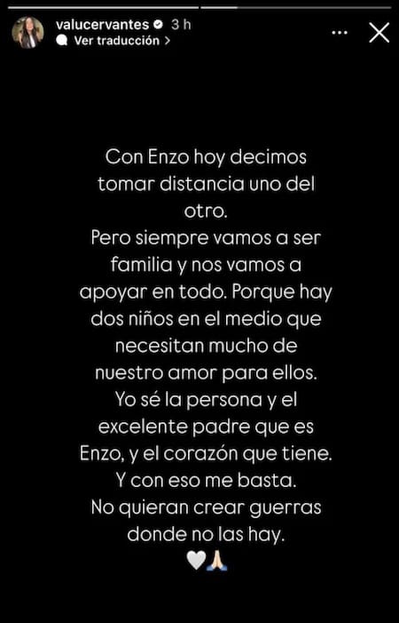 Valentina Cervantes confirmó la separación de Enzo Fernández con un conmovedor posteo
