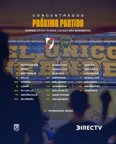 Convocados de Boca Juniors para el Superclásico. Foto: X BocaJrsOficial.