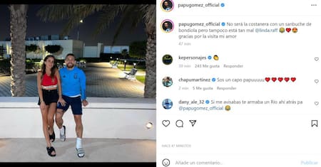 Papu Gómez y Linda Raff. Foto: Instagram.