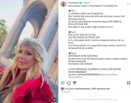 Los tips de Graciela Alfano. Foto captura Instagram