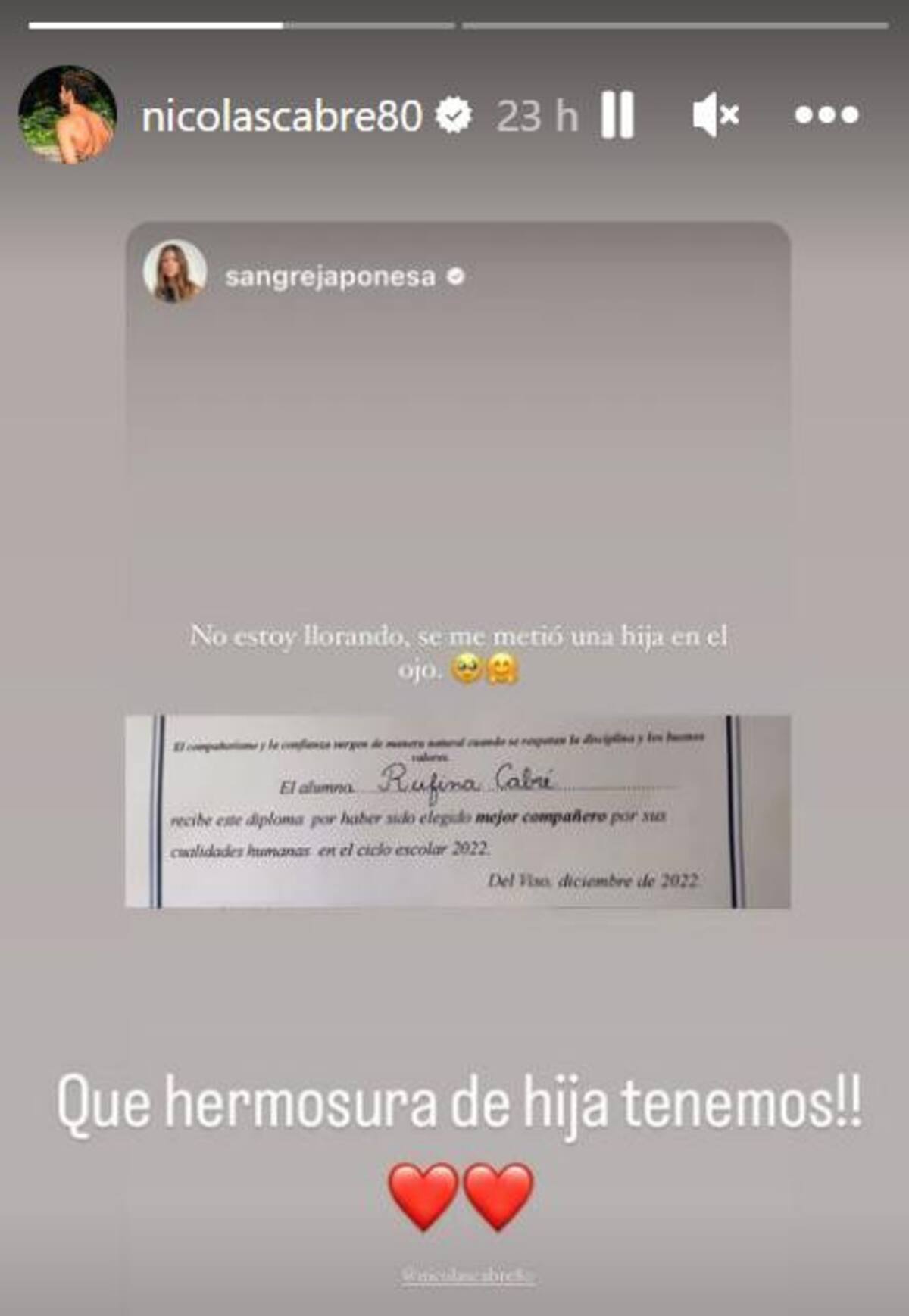 La dedicatoria a Rufina. Foto: Instagram/sangrejaponesa