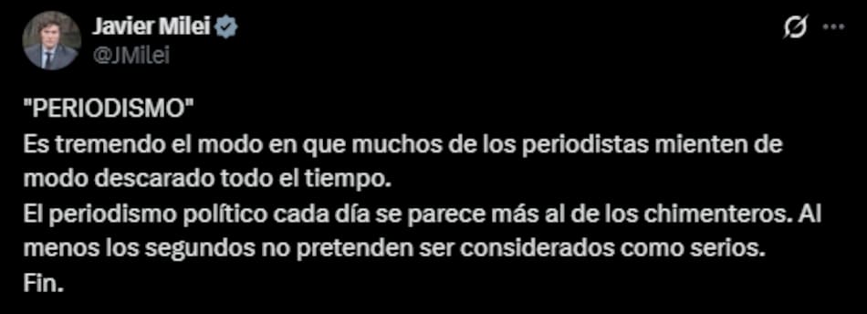 El mensaje de Javier Milei.
