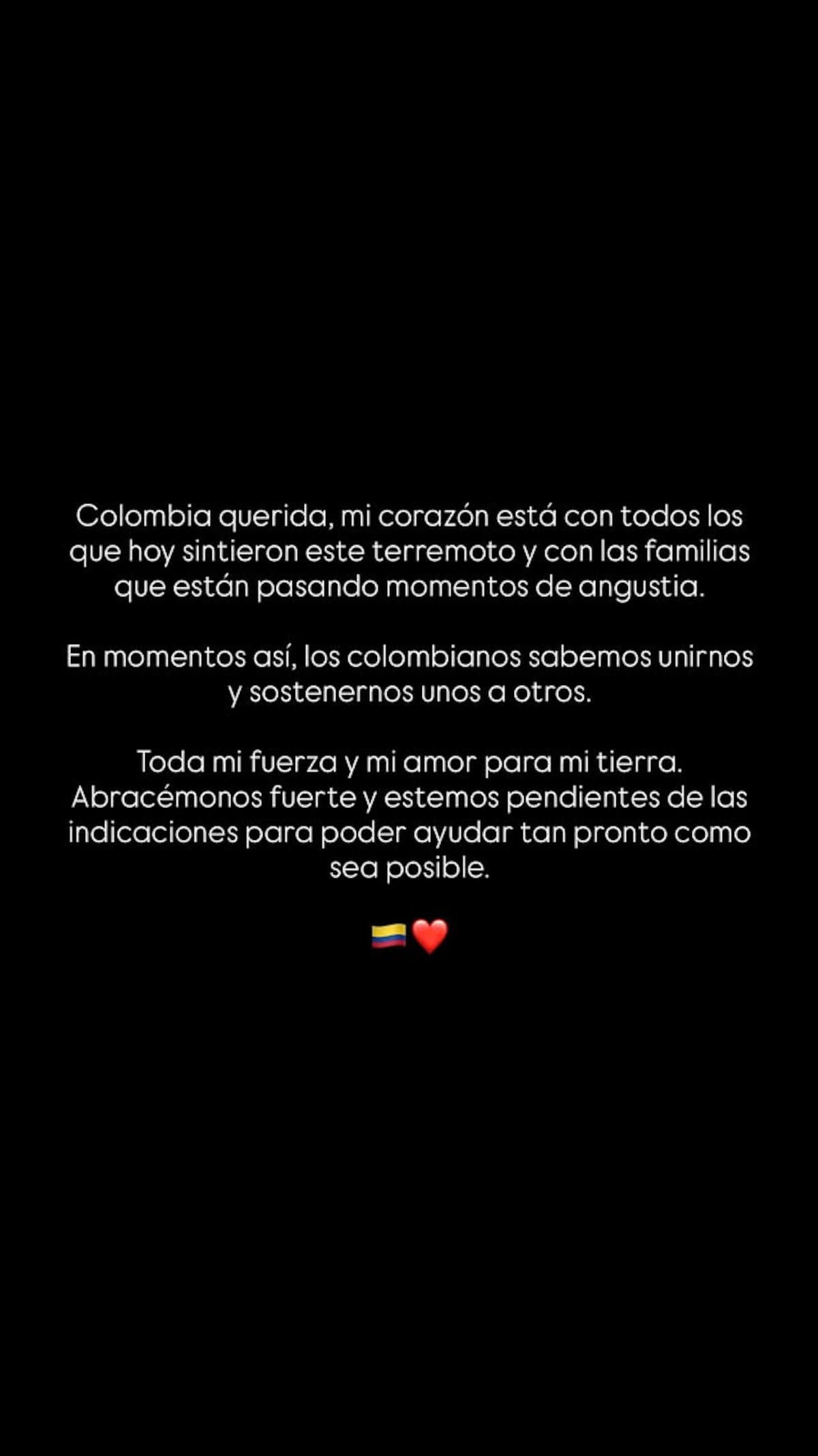 El mensaje de Shakira tras el terremoto en Colombia