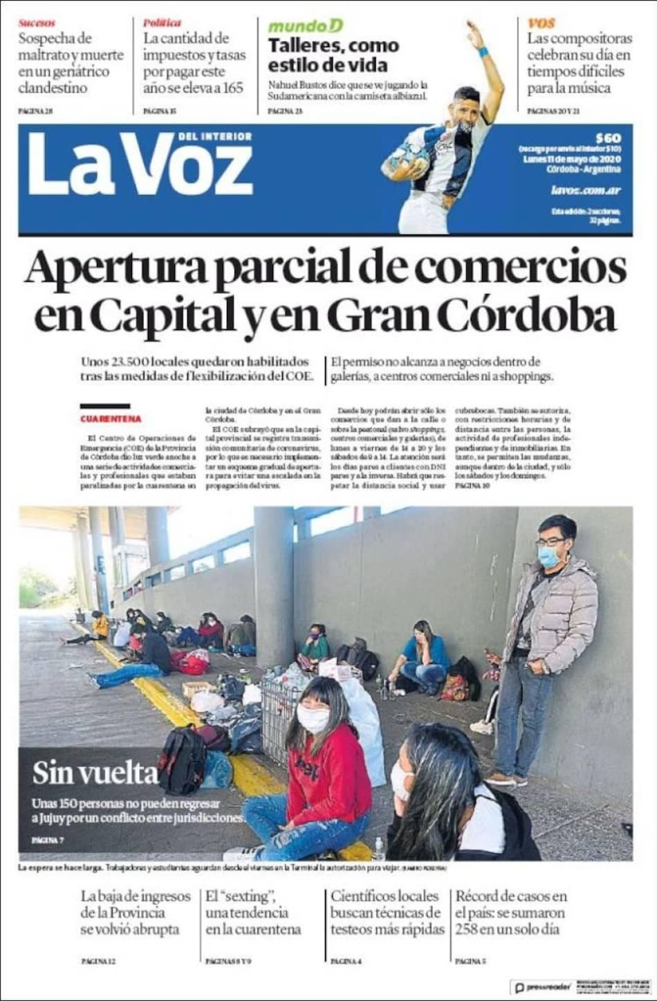 Tapas de diarios, La Voz, lunes 11 de mayo de 2020