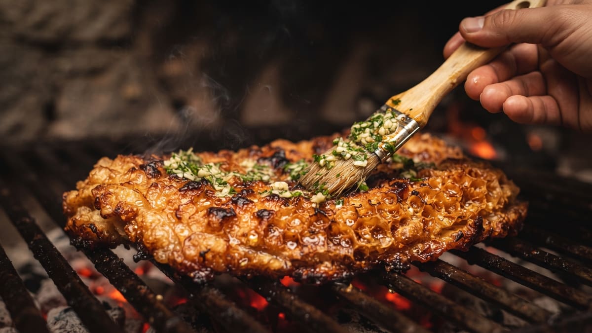 Mondongo sobre una parrilla argentina.