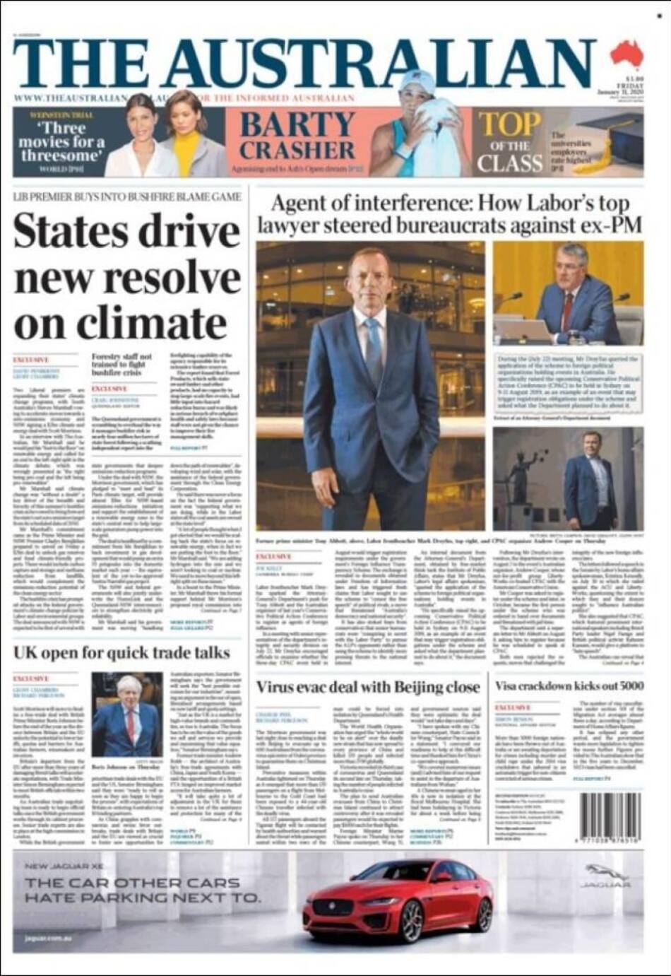 Tapas de diarios, Australia, viernes 31 de enero de 2020